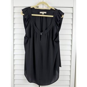 LOFT Blouse Women XXL Black Ruffle Sleeve Split Neck Flowy Top